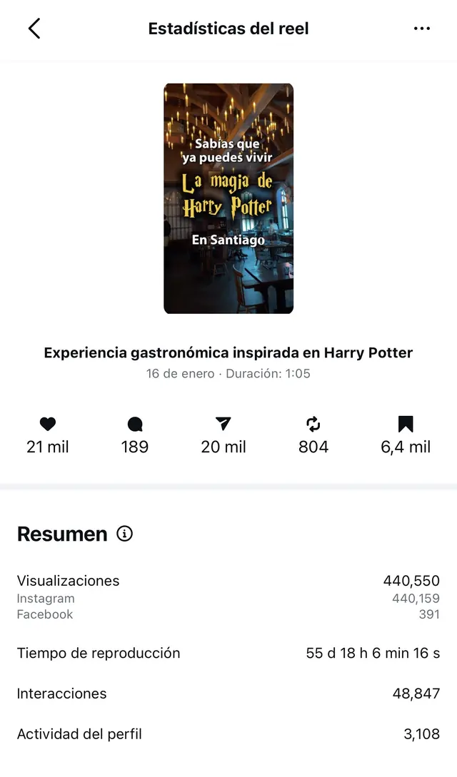 Reel viral: experiencia gastronómica Incantum Santiago — 440K views